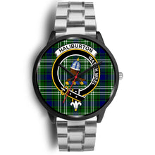 Load image into Gallery viewer, Haliburton Clans ,Black Metal Link watch, leather steel watch, tartan watch, tartan watches, clan watch, scotland watch, merry christmas, cyber Monday, halloween, black Friday