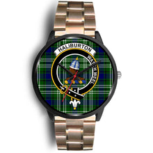 Load image into Gallery viewer, Haliburton Clans ,Black Leather watch, leather steel watch, tartan watch, tartan watches, clan watch, scotland watch, merry christmas, cyber Monday, halloween, black Friday