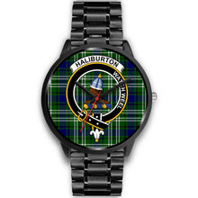 Load image into Gallery viewer, Haliburton Clans ,Black Metal Link watch, leather steel watch, tartan watch, tartan watches, clan watch, scotland watch, merry christmas, cyber Monday, halloween, black Friday
