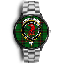 Load image into Gallery viewer, Halkerston Clans ,Black Metal Link watch, leather steel watch, tartan watch, tartan watches, clan watch, scotland watch, merry christmas, cyber Monday, halloween, black Friday