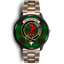 Load image into Gallery viewer, Halkerston Clans ,Black Leather watch, leather steel watch, tartan watch, tartan watches, clan watch, scotland watch, merry christmas, cyber Monday, halloween, black Friday