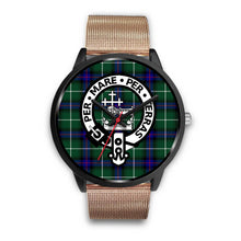 Load image into Gallery viewer, MacDonald Of The Isles Clans ,Black Metal Link watch, leather steel watch, tartan watch, tartan watches, clan watch, scotland watch, merry christmas, cyber Monday, halloween, black Friday