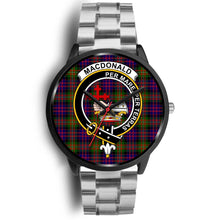 Load image into Gallery viewer, MacDonald Clans ,Black Metal Link watch, leather steel watch, tartan watch, tartan watches, clan watch, scotland watch, merry christmas, cyber Monday, halloween, black Friday