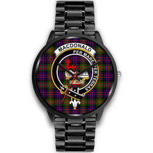 Load image into Gallery viewer, MacDonald Clans ,Black Metal Link watch, leather steel watch, tartan watch, tartan watches, clan watch, scotland watch, merry christmas, cyber Monday, halloween, black Friday