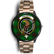 Load image into Gallery viewer, Halkett Clans ,Black Leather watch, leather steel watch, tartan watch, tartan watches, clan watch, scotland watch, merry christmas, cyber Monday, halloween, black Friday