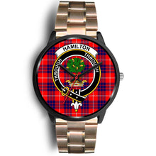 Load image into Gallery viewer, Hamilton Modern Clans ,Black Leather watch, leather steel watch, tartan watch, tartan watches, clan watch, scotland watch, merry christmas, cyber Monday, halloween, black Friday