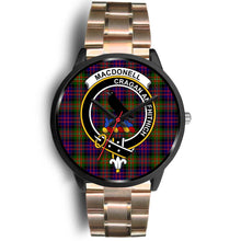 Load image into Gallery viewer, MacDonnell Clans ,Black Leather watch, leather steel watch, tartan watch, tartan watches, clan watch, scotland watch, merry christmas, cyber Monday, halloween, black Friday