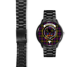 Load image into Gallery viewer, MacDonnell Clans ,Black Leather watch, leather steel watch, tartan watch, tartan watches, clan watch, scotland watch, merry christmas, cyber Monday, halloween, black Friday