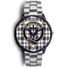 Load image into Gallery viewer, Hannay Clans ,Black Metal Link watch, leather steel watch, tartan watch, tartan watches, clan watch, scotland watch, merry christmas, cyber Monday, halloween, black Friday