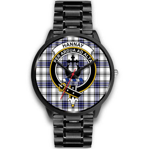Hannay Clans ,Black Metal Link watch, leather steel watch, tartan watch, tartan watches, clan watch, scotland watch, merry christmas, cyber Monday, halloween, black Friday