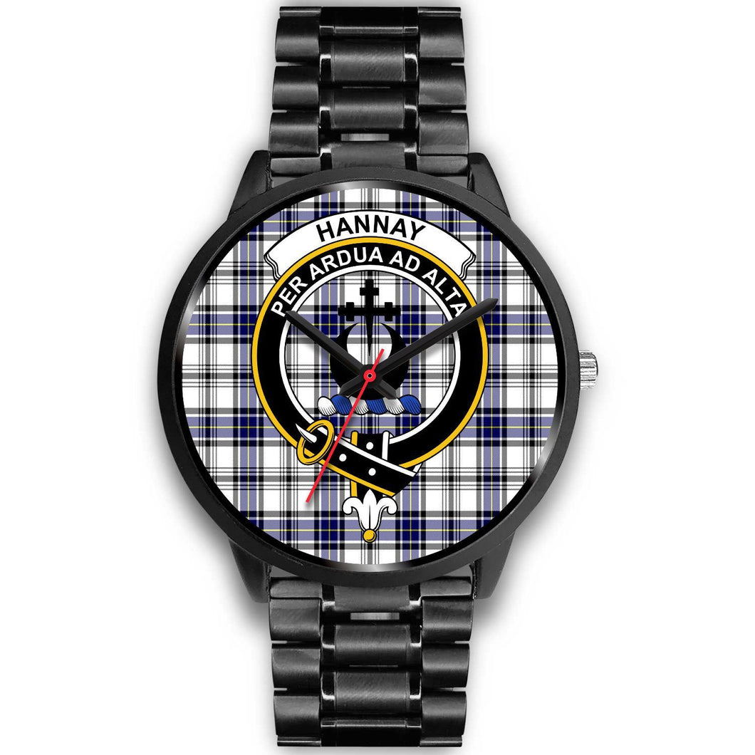 Hannay Clans ,Black Metal Link watch, leather steel watch, tartan watch, tartan watches, clan watch, scotland watch, merry christmas, cyber Monday, halloween, black Friday