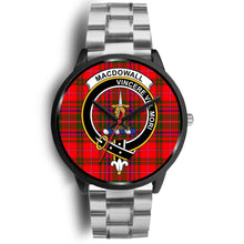 Load image into Gallery viewer, MacDowall Clans ,Black Metal Link watch, leather steel watch, tartan watch, tartan watches, clan watch, scotland watch, merry christmas, cyber Monday, halloween, black Friday