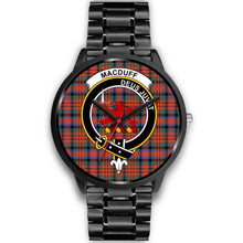Load image into Gallery viewer, MacDuff Ancient Clans ,Black Metal Link watch, leather steel watch, tartan watch, tartan watches, clan watch, scotland watch, merry christmas, cyber Monday, halloween, black Friday