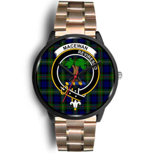 Load image into Gallery viewer, MacEwan Clans ,Brown Leather watch, leather steel watch, tartan watch, tartan watches, clan watch, scotland watch, merry christmas, cyber Monday, halloween, black Friday