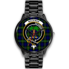 Load image into Gallery viewer, MacEwan Clans ,Black Metal Link watch, leather steel watch, tartan watch, tartan watches, clan watch, scotland watch, merry christmas, cyber Monday, halloween, black Friday