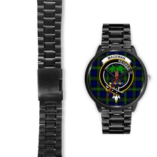 Load image into Gallery viewer, MacEwan Clans ,Black Leather watch, leather steel watch, tartan watch, tartan watches, clan watch, scotland watch, merry christmas, cyber Monday, halloween, black Friday