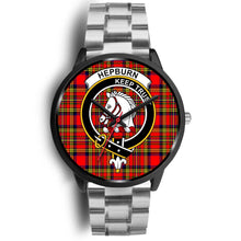 Load image into Gallery viewer, Hepburn Clans ,Black Metal Link watch, leather steel watch, tartan watch, tartan watches, clan watch, scotland watch, merry christmas, cyber Monday, halloween, black Friday