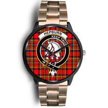 Load image into Gallery viewer, Hepburn Clans ,Black Leather watch, leather steel watch, tartan watch, tartan watches, clan watch, scotland watch, merry christmas, cyber Monday, halloween, black Friday