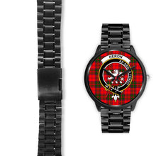 Load image into Gallery viewer, Heron Clans ,Black Leather watch, leather steel watch, tartan watch, tartan watches, clan watch, scotland watch, merry christmas, cyber Monday, halloween, black Friday