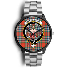 Load image into Gallery viewer, MacFarlane Ancient Clans ,Rose Gold Metal Link watch, leather steel watch, tartan watch, tartan watches, clan watch, scotland watch, merry christmas, cyber Monday, halloween, black Friday