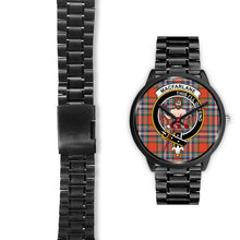 Load image into Gallery viewer, MacFarlane Ancient Clans ,Black Leather watch, leather steel watch, tartan watch, tartan watches, clan watch, scotland watch, merry christmas, cyber Monday, halloween, black Friday