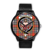Load image into Gallery viewer, MacFarlane Ancient Clans ,Silver Metal Link watch, leather steel watch, tartan watch, tartan watches, clan watch, scotland watch, merry christmas, cyber Monday, halloween, black Friday