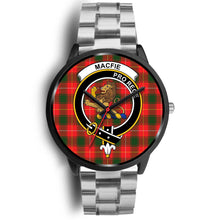 Load image into Gallery viewer, Macfie Clans ,Black Metal Link watch, leather steel watch, tartan watch, tartan watches, clan watch, scotland watch, merry christmas, cyber Monday, halloween, black Friday