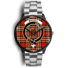 Load image into Gallery viewer, MacGill Modern Clans ,Black Metal Link watch, leather steel watch, tartan watch, tartan watches, clan watch, scotland watch, merry christmas, cyber Monday, halloween, black Friday