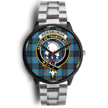 Load image into Gallery viewer, Horsburgh Clans ,Black Metal Link watch, leather steel watch, tartan watch, tartan watches, clan watch, scotland watch, merry christmas, cyber Monday, halloween, black Friday