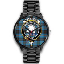 Load image into Gallery viewer, Horsburgh Clans ,Black Metal Link watch, leather steel watch, tartan watch, tartan watches, clan watch, scotland watch, merry christmas, cyber Monday, halloween, black Friday