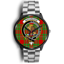 Load image into Gallery viewer, MacGregor Modern Clans ,Black Metal Link watch, leather steel watch, tartan watch, tartan watches, clan watch, scotland watch, merry christmas, cyber Monday, halloween, black Friday
