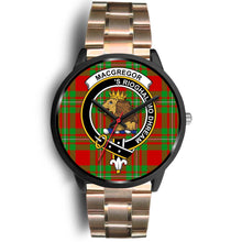 Load image into Gallery viewer, MacGregor Modern Clans ,Black Leather watch, leather steel watch, tartan watch, tartan watches, clan watch, scotland watch, merry christmas, cyber Monday, halloween, black Friday