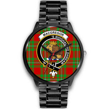 Load image into Gallery viewer, MacGregor Modern Clans ,Black Metal Link watch, leather steel watch, tartan watch, tartan watches, clan watch, scotland watch, merry christmas, cyber Monday, halloween, black Friday