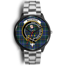 Load image into Gallery viewer, MacInnes Modern Clans ,Black Metal Link watch, leather steel watch, tartan watch, tartan watches, clan watch, scotland watch, merry christmas, cyber Monday, halloween, black Friday