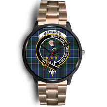 Load image into Gallery viewer, MacInnes Modern Clans ,Black Leather watch, leather steel watch, tartan watch, tartan watches, clan watch, scotland watch, merry christmas, cyber Monday, halloween, black Friday