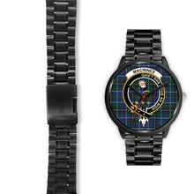 Load image into Gallery viewer, MacInnes Modern Clans ,Black Leather watch, leather steel watch, tartan watch, tartan watches, clan watch, scotland watch, merry christmas, cyber Monday, halloween, black Friday