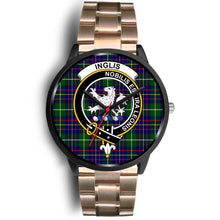Load image into Gallery viewer, Inglis Modern Clans ,Black Leather watch, leather steel watch, tartan watch, tartan watches, clan watch, scotland watch, merry christmas, cyber Monday, halloween, black Friday