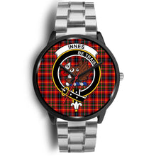Load image into Gallery viewer, Innes Modern Clans ,Black Metal Link watch, leather steel watch, tartan watch, tartan watches, clan watch, scotland watch, merry christmas, cyber Monday, halloween, black Friday