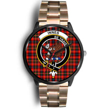 Load image into Gallery viewer, Innes Modern Clans ,Black Leather watch, leather steel watch, tartan watch, tartan watches, clan watch, scotland watch, merry christmas, cyber Monday, halloween, black Friday