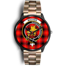 Load image into Gallery viewer, MacIver Clans ,Black Leather watch, leather steel watch, tartan watch, tartan watches, clan watch, scotland watch, merry christmas, cyber Monday, halloween, black Friday