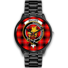 Load image into Gallery viewer, MacIver Clans ,Black Metal Link watch, leather steel watch, tartan watch, tartan watches, clan watch, scotland watch, merry christmas, cyber Monday, halloween, black Friday