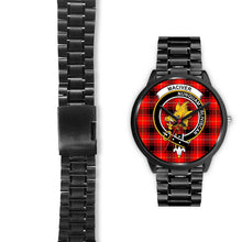 Load image into Gallery viewer, MacIver Clans ,Black Leather watch, leather steel watch, tartan watch, tartan watches, clan watch, scotland watch, merry christmas, cyber Monday, halloween, black Friday
