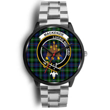 Load image into Gallery viewer, MacKenzie Modern Clans ,Black Metal Link watch, leather steel watch, tartan watch, tartan watches, clan watch, scotland watch, merry christmas, cyber Monday, halloween, black Friday