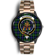 Load image into Gallery viewer, MacKenzie Modern Clans ,Black Leather watch, leather steel watch, tartan watch, tartan watches, clan watch, scotland watch, merry christmas, cyber Monday, halloween, black Friday