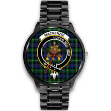 Load image into Gallery viewer, MacKenzie Modern Clans ,Black Metal Link watch, leather steel watch, tartan watch, tartan watches, clan watch, scotland watch, merry christmas, cyber Monday, halloween, black Friday
