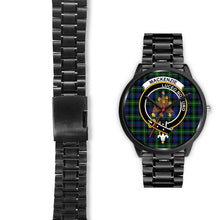 Load image into Gallery viewer, MacKenzie Modern Clans ,Black Leather watch, leather steel watch, tartan watch, tartan watches, clan watch, scotland watch, merry christmas, cyber Monday, halloween, black Friday