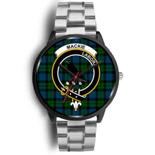 Load image into Gallery viewer, MacKie Clans ,Black Metal Link watch, leather steel watch, tartan watch, tartan watches, clan watch, scotland watch, merry christmas, cyber Monday, halloween, black Friday