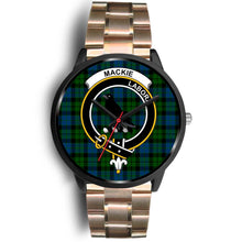 Load image into Gallery viewer, MacKie Clans ,Black Leather watch, leather steel watch, tartan watch, tartan watches, clan watch, scotland watch, merry christmas, cyber Monday, halloween, black Friday