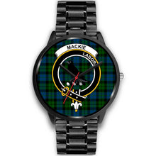 Load image into Gallery viewer, MacKie Clans ,Black Metal Link watch, leather steel watch, tartan watch, tartan watches, clan watch, scotland watch, merry christmas, cyber Monday, halloween, black Friday