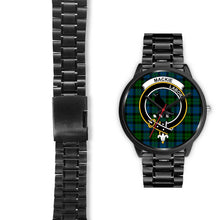 Load image into Gallery viewer, MacKie Clans ,Black Leather watch, leather steel watch, tartan watch, tartan watches, clan watch, scotland watch, merry christmas, cyber Monday, halloween, black Friday